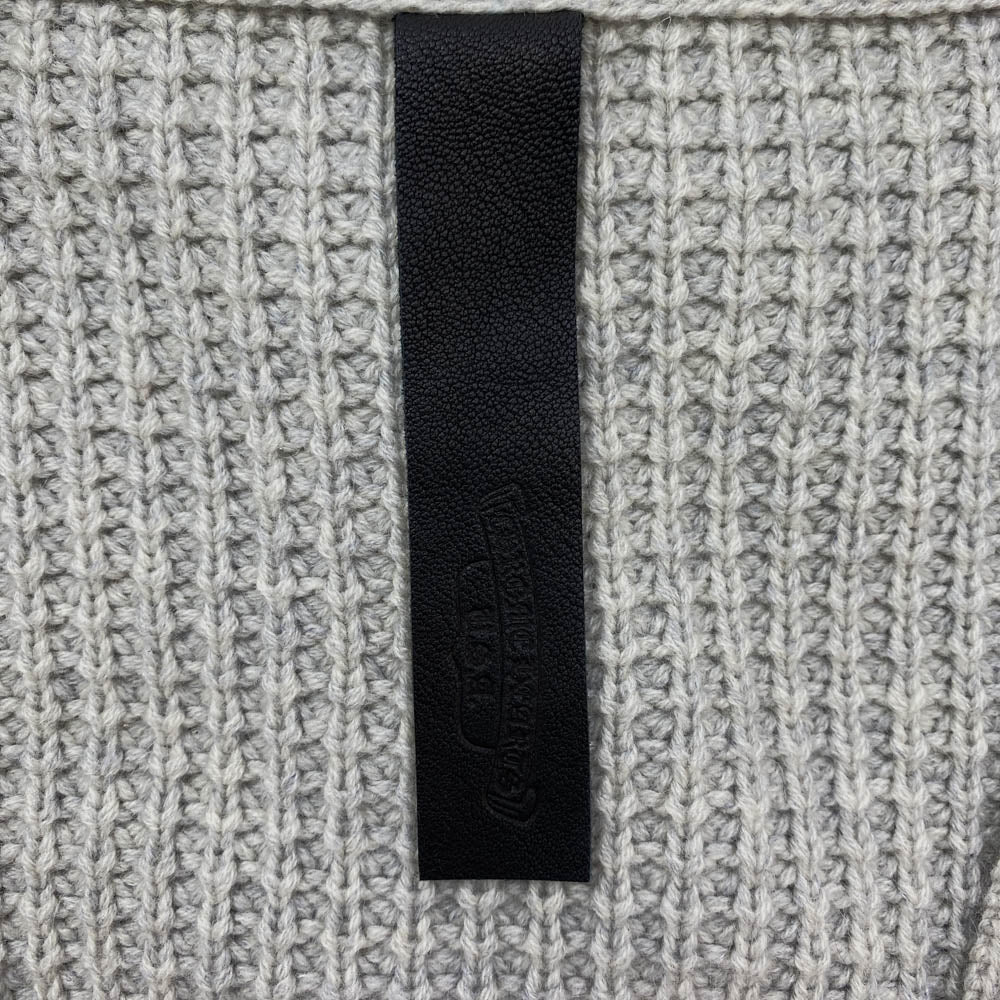 CHROME HEARTS クロムハーツ（原本無） Y NOT レザークロスパッチ付き カシミヤ100% シルバーボタン ニット カーディガン グレー系 M【中古】