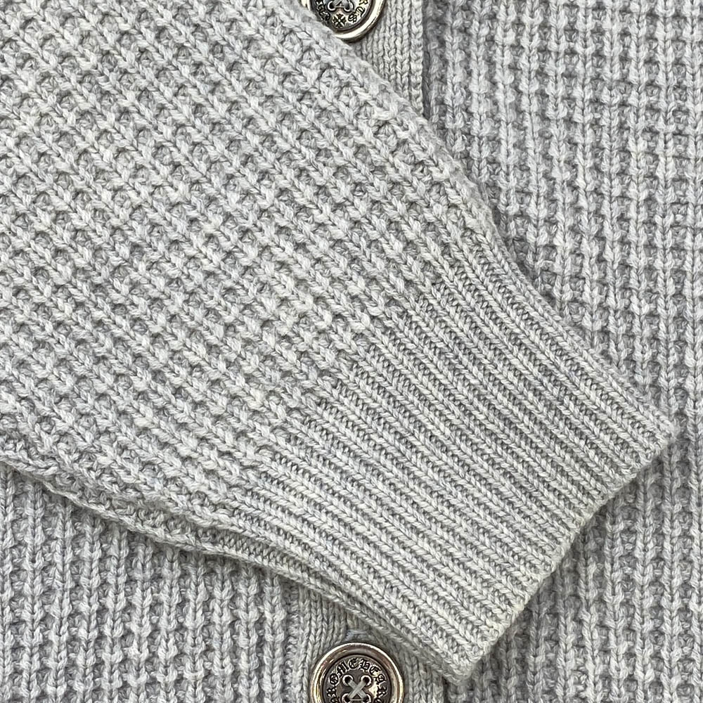 CHROME HEARTS クロムハーツ（原本無） Y NOT レザークロスパッチ付き カシミヤ100% シルバーボタン ニット カーディガン グレー系 M【中古】