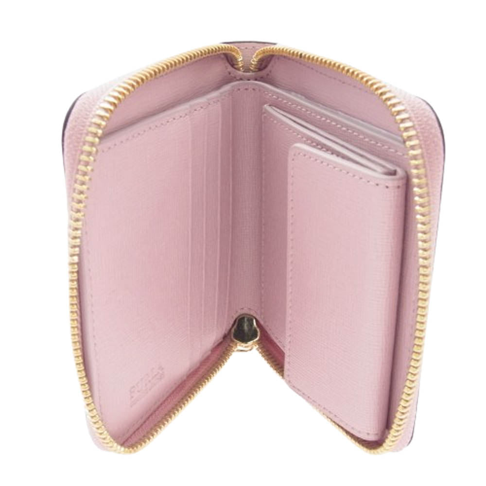 Furla フルラ ラウンドファスナー コンパクト ウォレット 財布 ピンク系【極上美品】【中古】