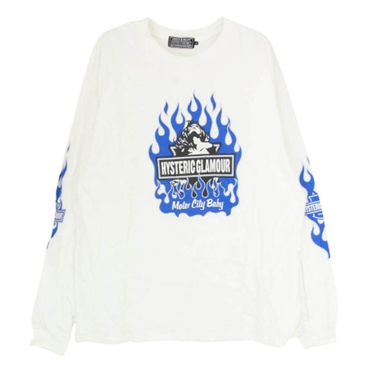 HYSTERIC GLAMOUR ヒステリックグラマー 02251CL01 MOTOR CITY BABY モーター シティ ベイビー 長袖 Tシャツ ホワイト系 L【中古】
