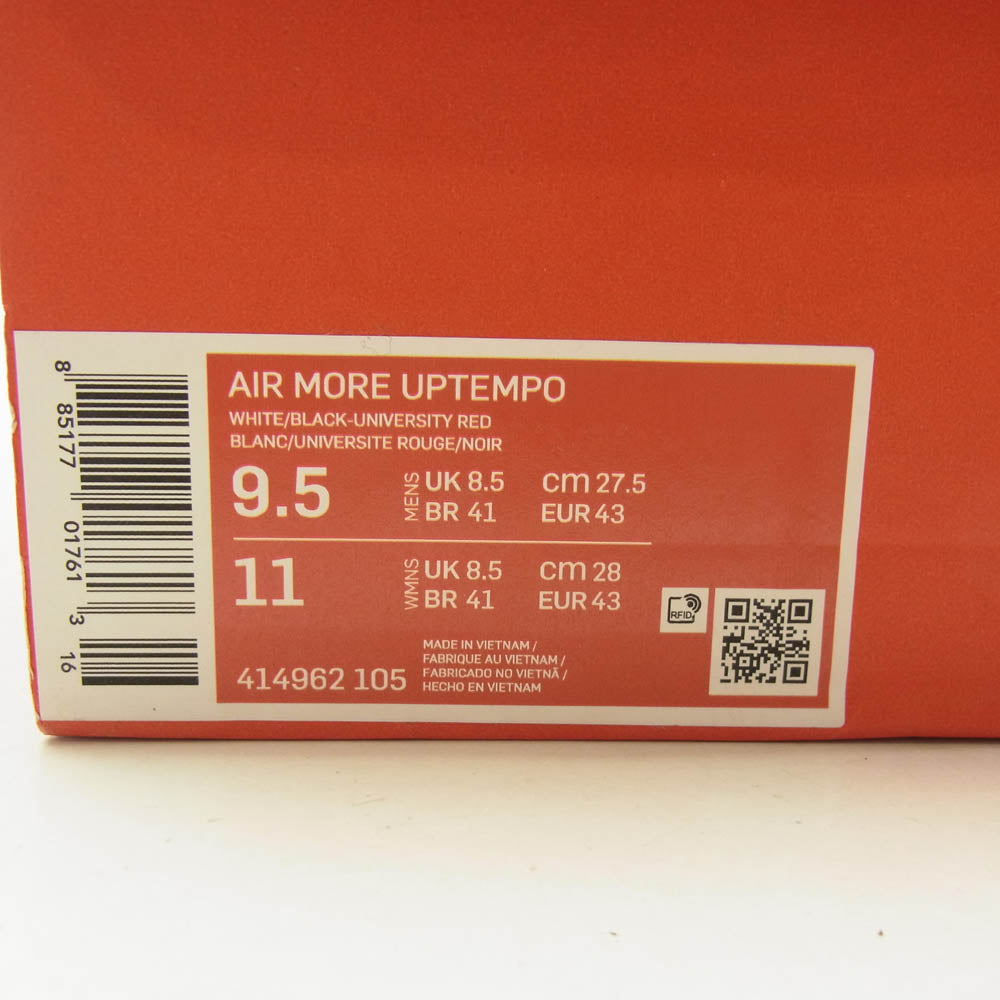 NIKE ナイキ 414962-105 AIR MORE UPTEMPO WHITE BLACK UNIVERSITY RED エア モア アップテンポ ホワイト ブラック ユニバーシティレッド ハイカット スニーカー ブラック系 ホワイト系 27.5cm【中古】