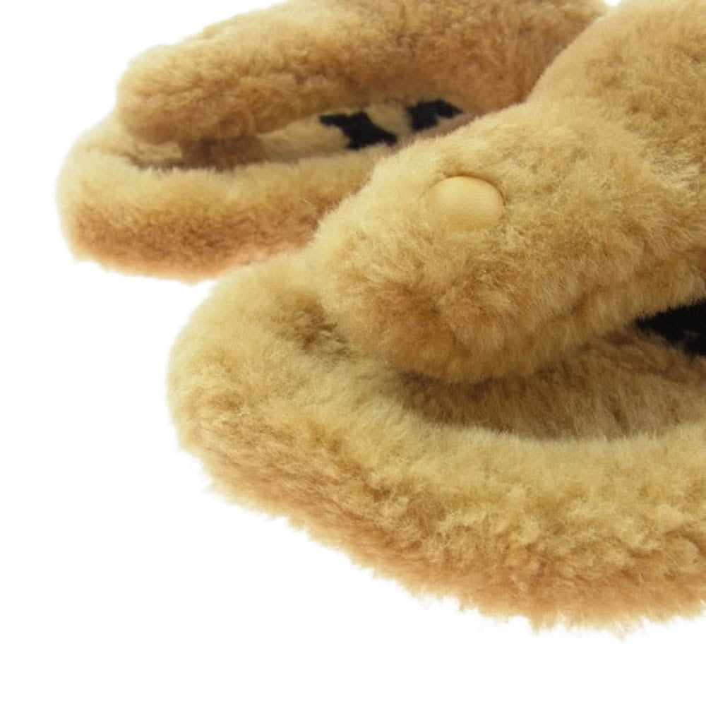 LOEWE ロエベ 23AW Shearling ease toe sandal ムートン スライド サンダル ブラウン系 37【極上美品】【中古】
