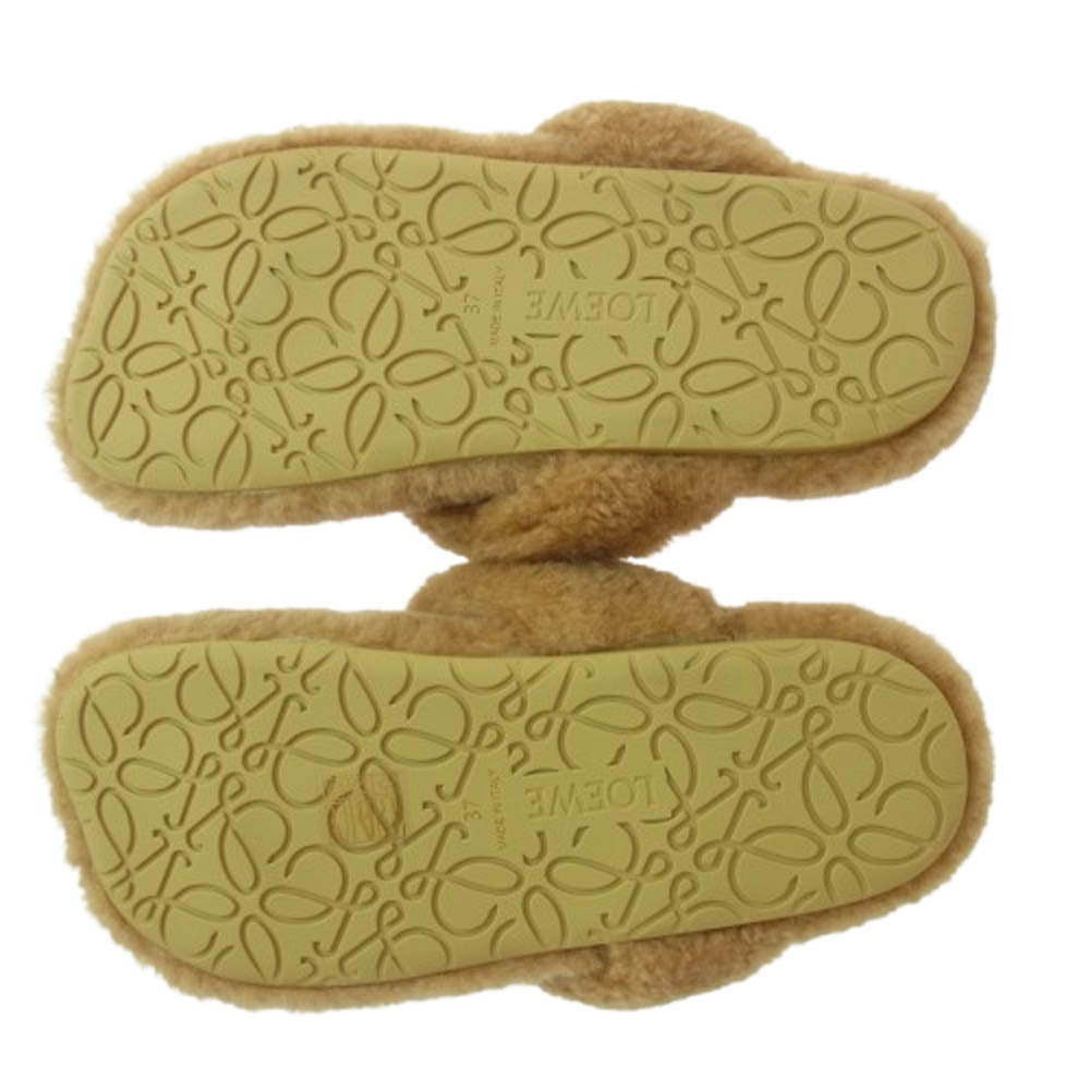 LOEWE ロエベ 23AW Shearling ease toe sandal ムートン スライド サンダル ブラウン系 37【極上美品】【中古】