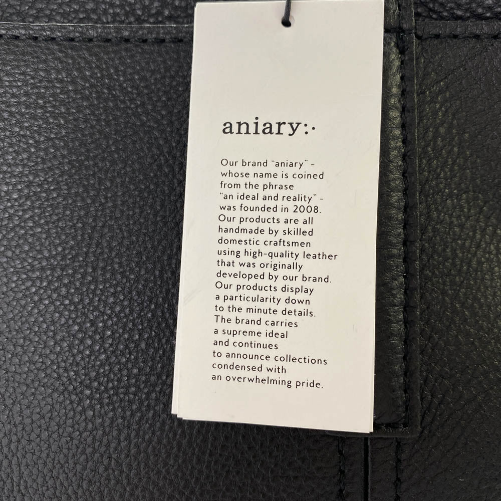 aniary アニアリ 07-02012 Shrink Leather シュリンク レザー ブリーフ ケース トート ビジネス バッグ ブラック系【新古品】【未使用】【中古】