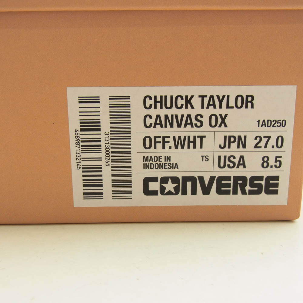 CONVERSE コンバース 1AD250 × addict アディクト CHUCK TAYLOR CANVAS OX チャクテイラー キャンバス ローカット スニーカー White ホワイト オフホワイト系 27cm【新古品】【未使用】【中古】