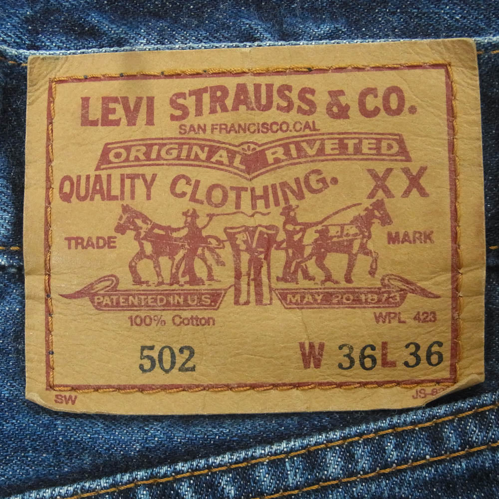 Levi's リーバイス J22 502 ジップフライ 赤耳 テーパード デニム パンツ 日本製 インディゴブルー系 W36 L36【中古】
