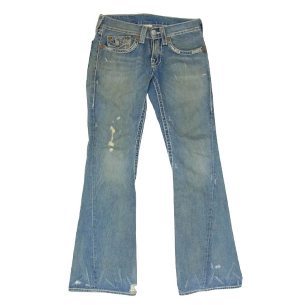TRUE RELIGION トゥルーレリジョン USA製 FRANKIE BIG T ダメージ加工 フレア デニム インディゴブルー系 28【中古】