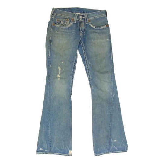 TRUE RELIGION トゥルーレリジョン USA製 FRANKIE BIG T ダメージ加工 フレア デニム インディゴブルー系 28【中古】