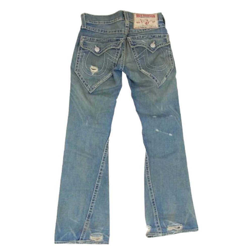 TRUE RELIGION トゥルーレリジョン USA製 FRANKIE BIG T ダメージ加工 フレア デニム インディゴブルー系 28【中古】