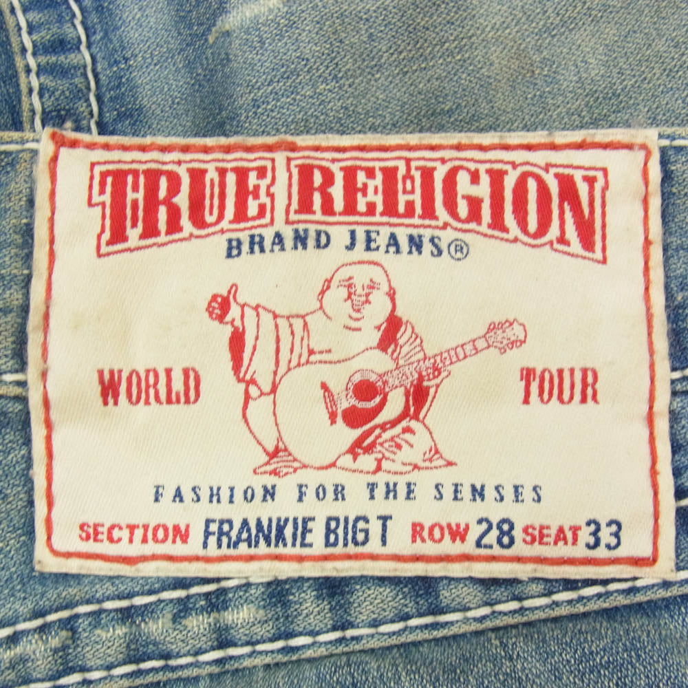 TRUE RELIGION トゥルーレリジョン USA製 FRANKIE BIG T ダメージ加工 フレア デニム インディゴブルー系 28【中古】