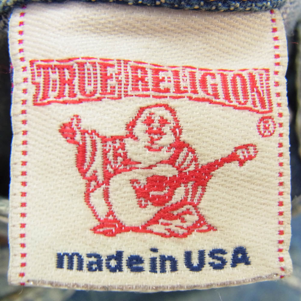 TRUE RELIGION トゥルーレリジョン USA製 FRANKIE BIG T ダメージ加工 フレア デニム インディゴブルー系 28【中古】