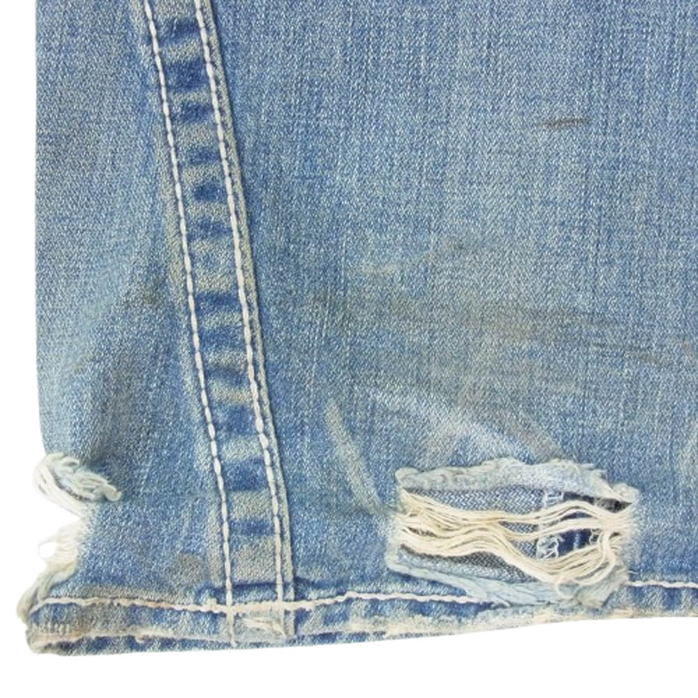 TRUE RELIGION トゥルーレリジョン USA製 FRANKIE BIG T ダメージ加工 フレア デニム インディゴブルー系 28【中古】