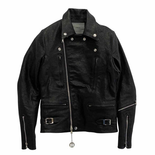 STRUM ストラム フルタンニン ピット鞣し シュリンク ホースハイド LIST ダブル ライダース レザー ジャケット ブラック系 XS【極上美品】【中古】