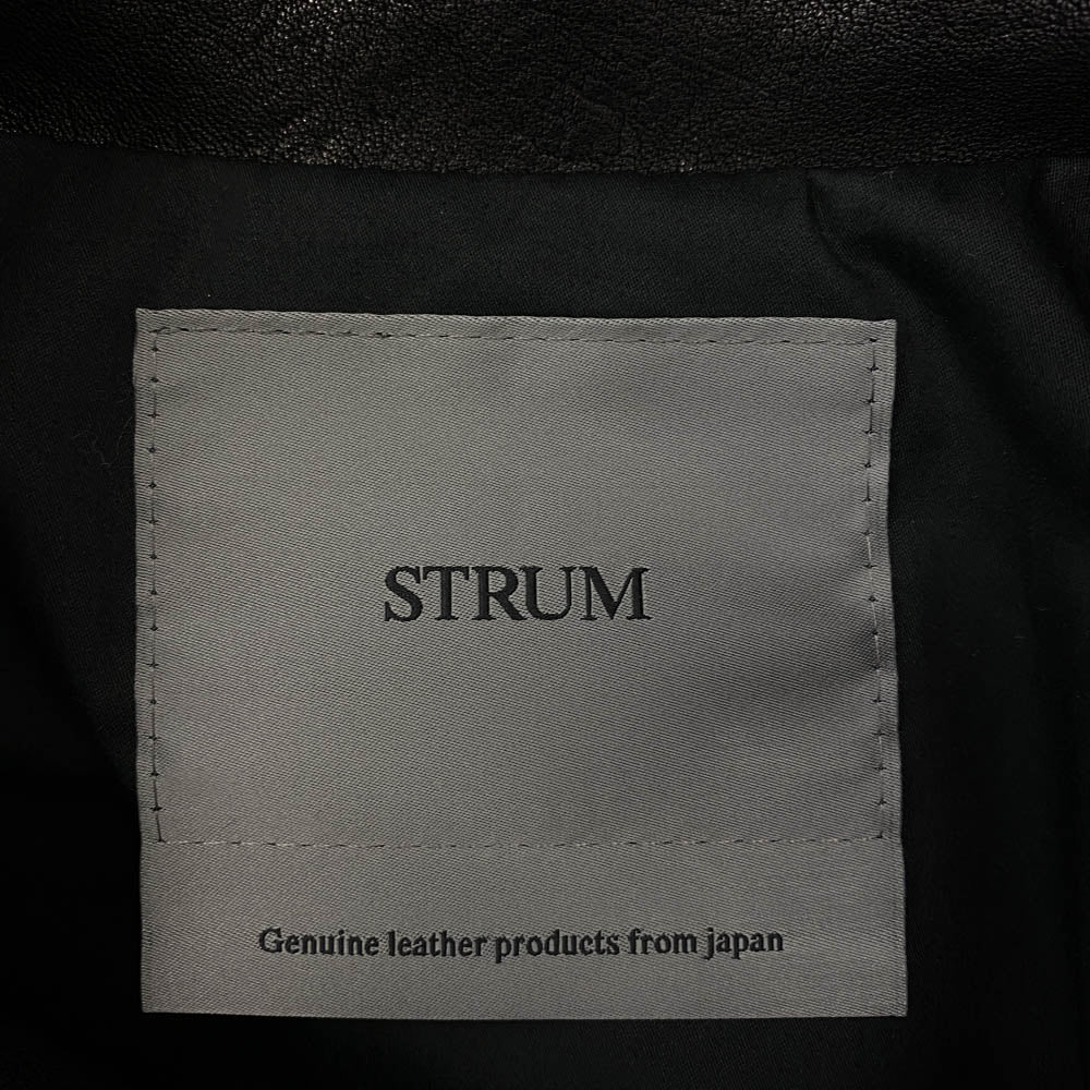 STRUM ストラム フルタンニン ピット鞣し シュリンク ホースハイド LIST ダブル ライダース レザー ジャケット ブラック系 XS【極上美品】【中古】