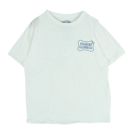 STANDARD CALIFORNIA スタンダードカリフォルニア 胸元 STANDARD CALIFORNIA ネイビー ロゴ 半袖 Tシャツ ホワイト系 L【中古】