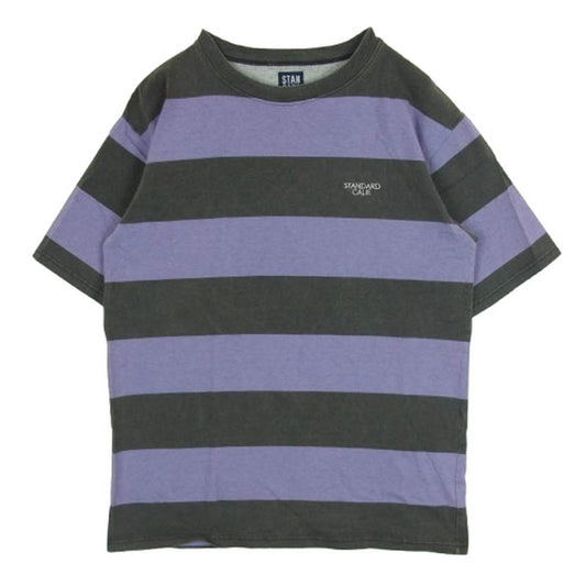 STANDARD CALIFORNIA スタンダードカリフォルニア ボーダー 胸元 ロゴ 半袖 Tシャツ パープル系 ダークグレー系 L【中古】
