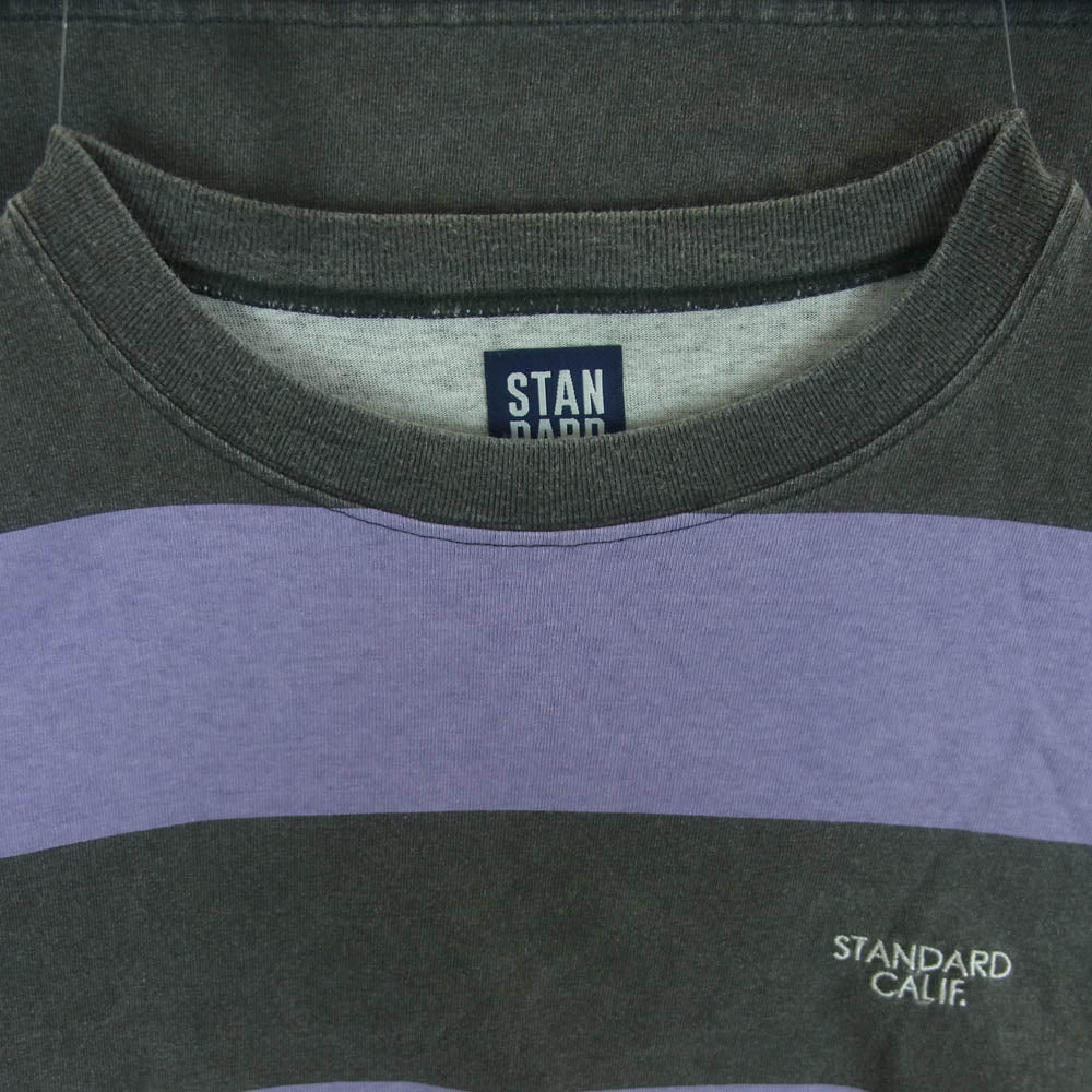 STANDARD CALIFORNIA スタンダードカリフォルニア ボーダー 胸元 ロゴ 半袖 Tシャツ パープル系 ダークグレー系 L【中古】