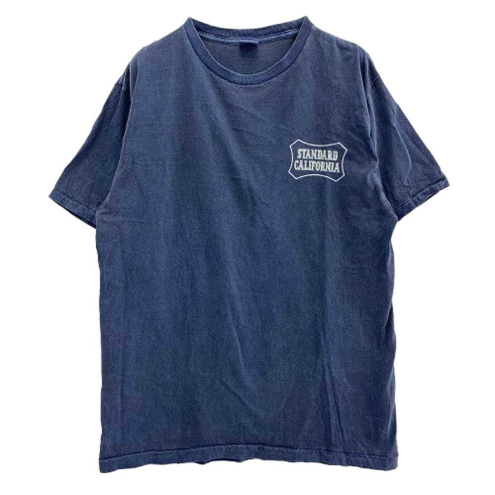 STANDARD CALIFORNIA スタンダードカリフォルニア 胸元 STANDARD CALIFORNIA ホワイト ロゴ 半袖 Tシャツ ネイビー ネイビー系 L【中古】