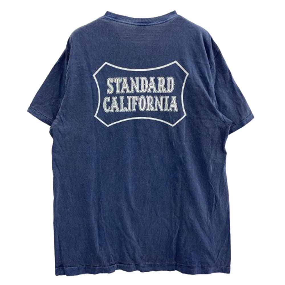 STANDARD CALIFORNIA スタンダードカリフォルニア 胸元 STANDARD CALIFORNIA ホワイト ロゴ 半袖 Tシャツ ネイビー ネイビー系 L【中古】