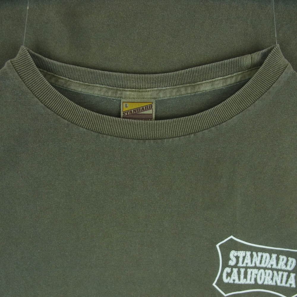 STANDARD CALIFORNIA スタンダードカリフォルニア 胸ロゴ 半袖 Tシャツ コットン 日本製 グリーン系 L【中古】