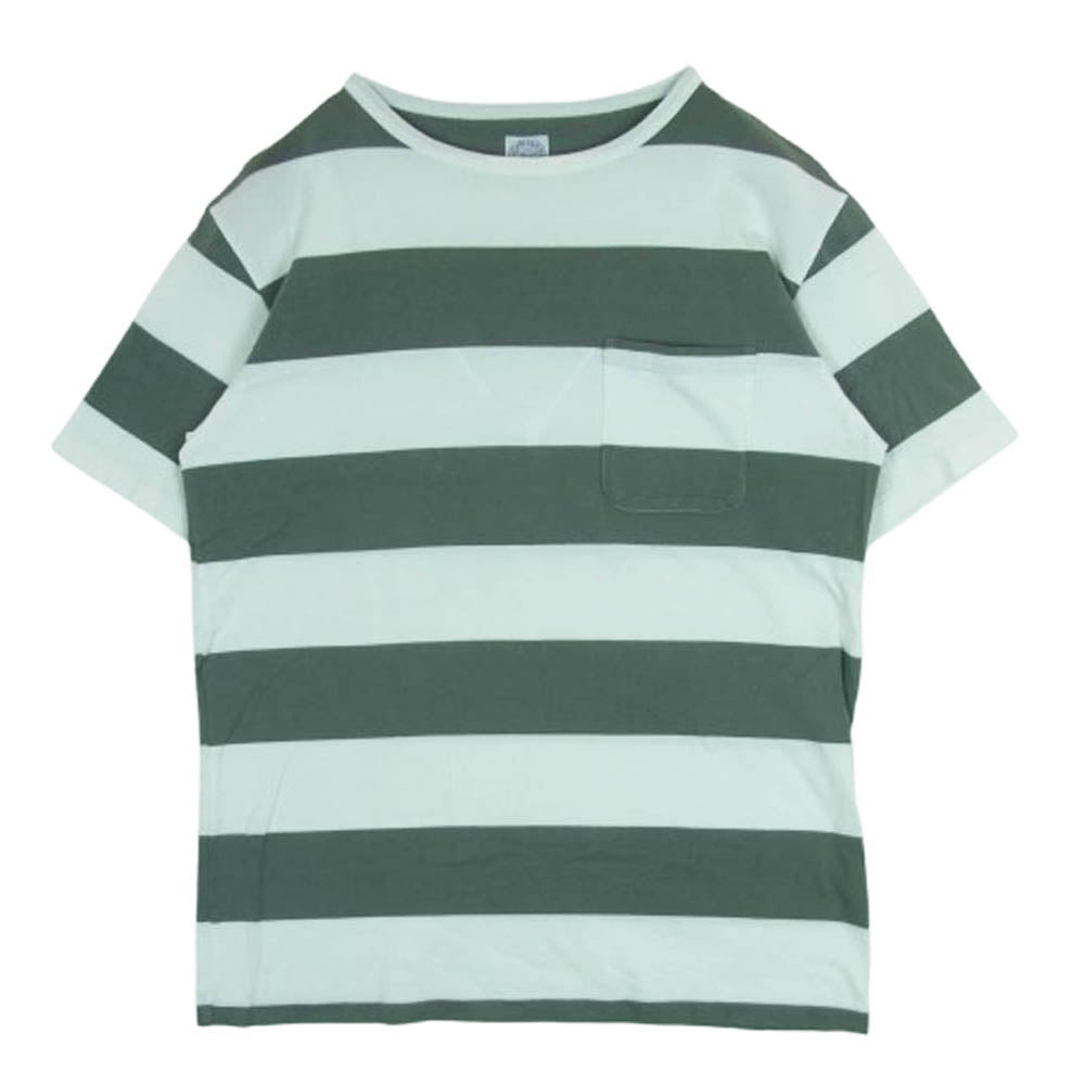 STANDARD CALIFORNIA スタンダードカリフォルニア ボーダー ポケット 半袖 Tシャツ ホワイト系 グレイッシュグリーン系 L【中古】