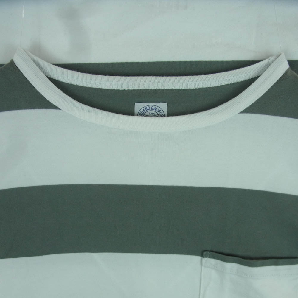 STANDARD CALIFORNIA スタンダードカリフォルニア ボーダー ポケット 半袖 Tシャツ ホワイト系 グレイッシュグリーン系 L【中古】