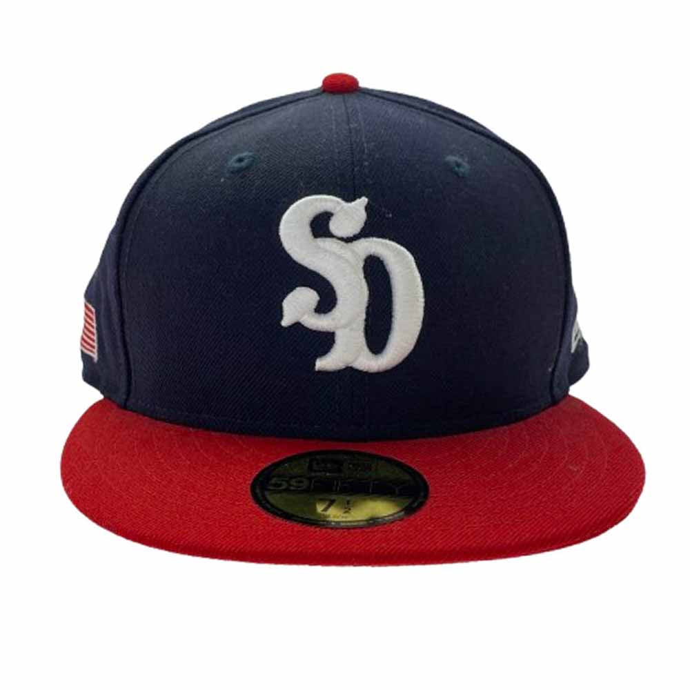 STANDARD CALIFORNIA スタンダードカリフォルニア NEW ERA ニューエラ SD アメリカ国旗 刺繍 ロゴ つば赤 帽子 ネイビー系 レッド系 59.6cm【中古】