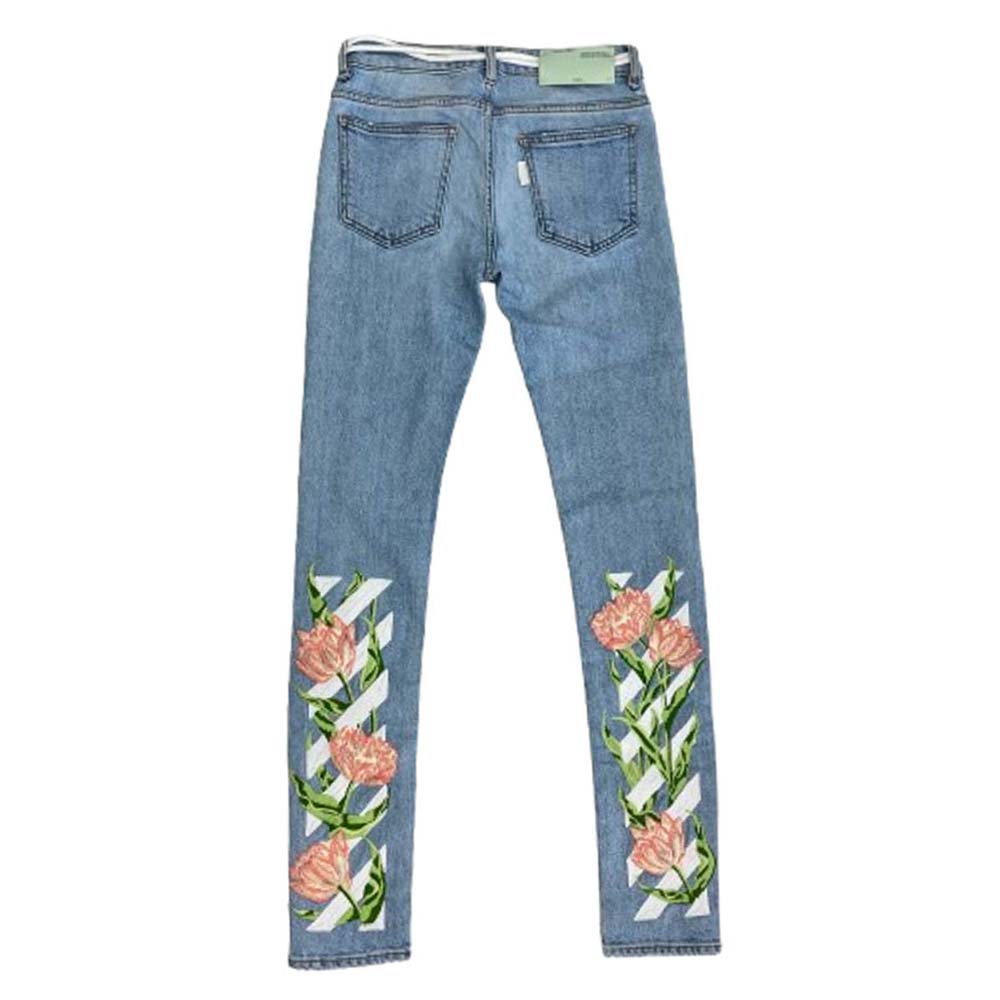OFF-WHITE オフホワイト OWCE006S7149198 VIRGIL ABLOH期 DENIM LABEL デニムレーベル 花柄 スキニー デニム パンツ インディゴブルー系 25【中古】