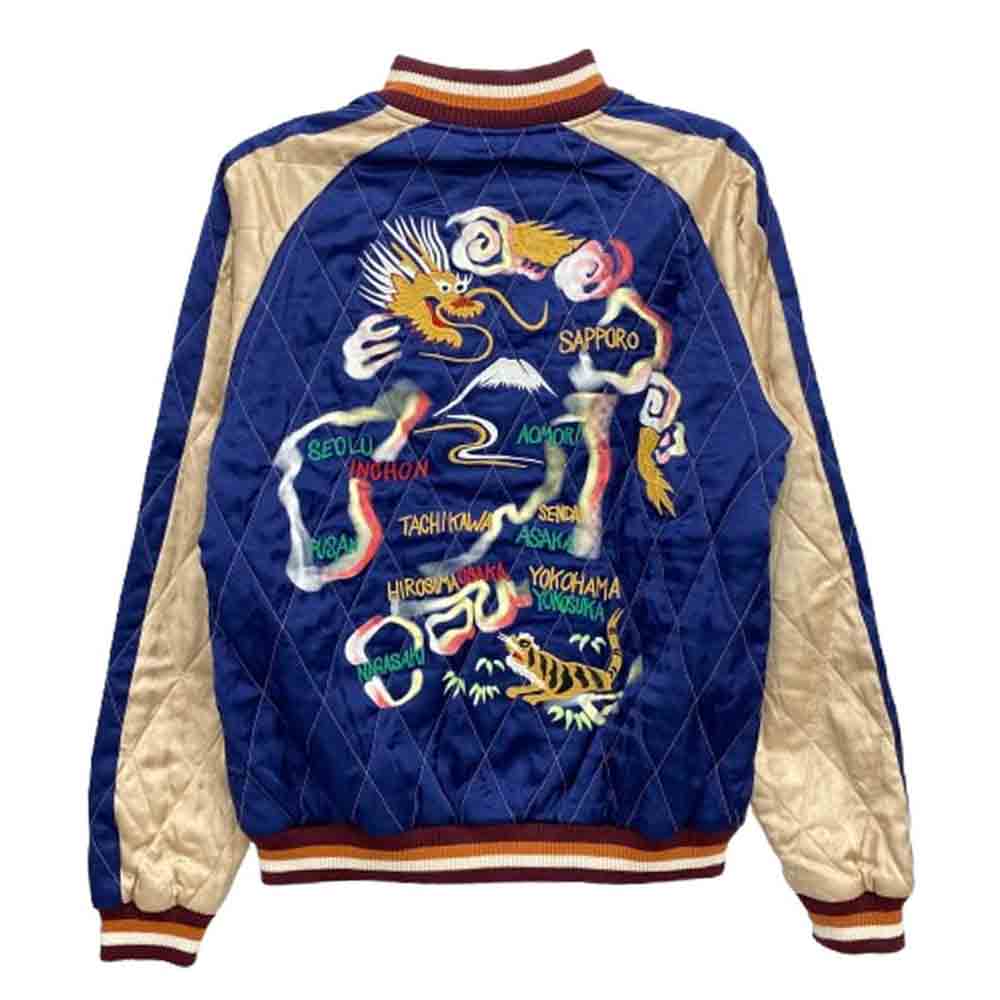 HOUSTON ヒューストン 51392 QUILTING RAYON SOUVENIR JACKET キルティング レーヨン スーベニア ジャケット スカジャン ネイビー系 M【極上美品】【中古】