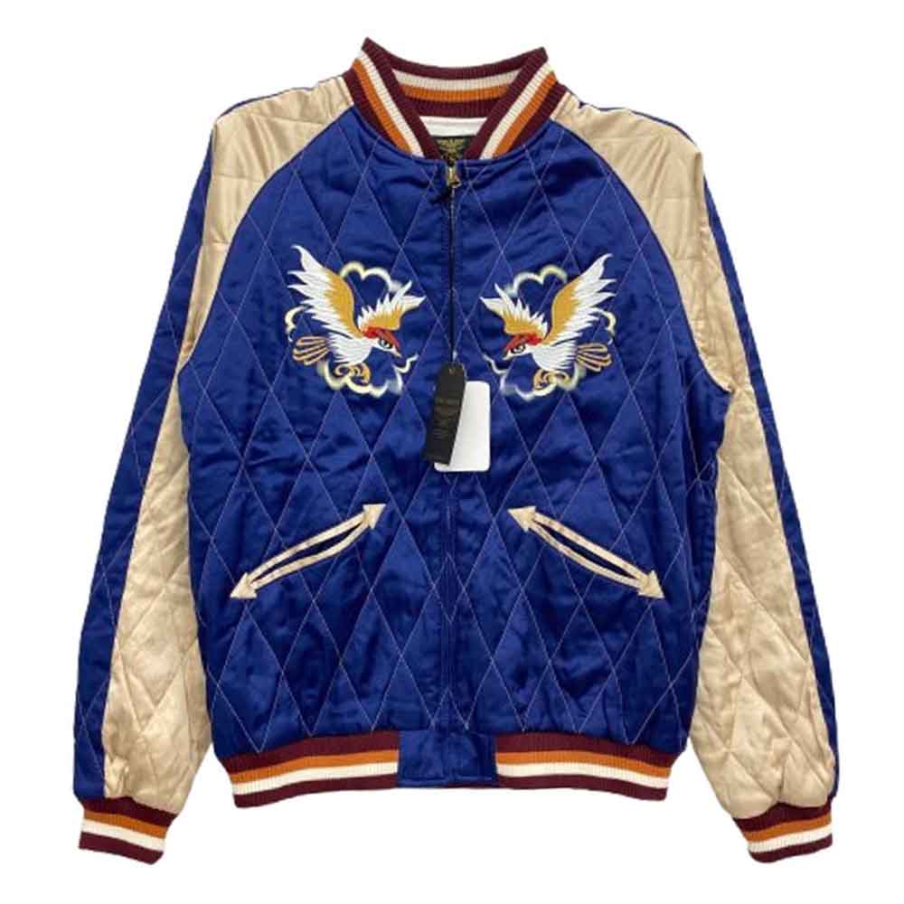 HOUSTON ヒューストン 51392 QUILTING RAYON SOUVENIR JACKET キルティング レーヨン スーベニア ジャケット スカジャン ネイビー系 M【極上美品】【中古】