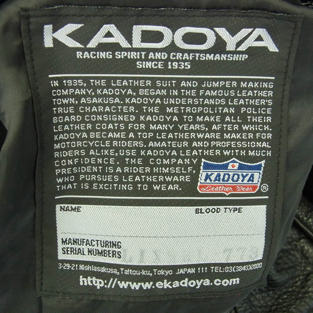 KADOYA カドヤ K'S LEATHER MR-LOADED エムアール ローデッド フード付き ライダース レザー ジャケット ブラック系 M【中古】
