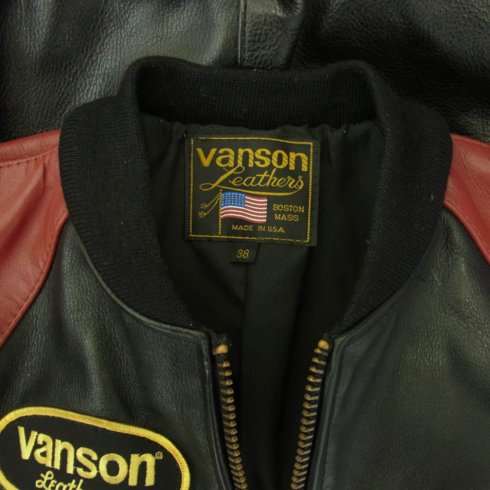 VANSON バンソン RPJ TEAM JACKET スタジャン レザージャケット ライダースジャケット ブラック系 38【中古】