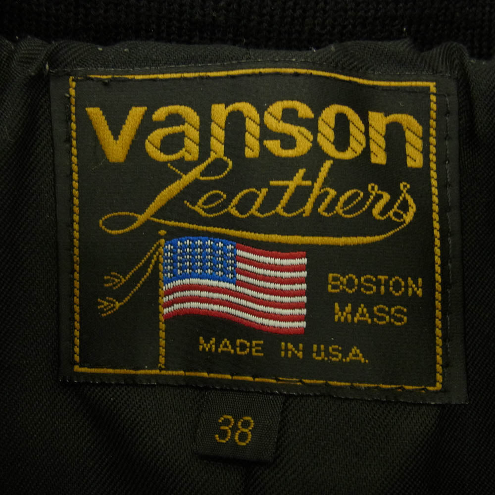 VANSON バンソン RPJ TEAM JACKET スタジャン レザージャケット ライダースジャケット ブラック系 38【中古】
