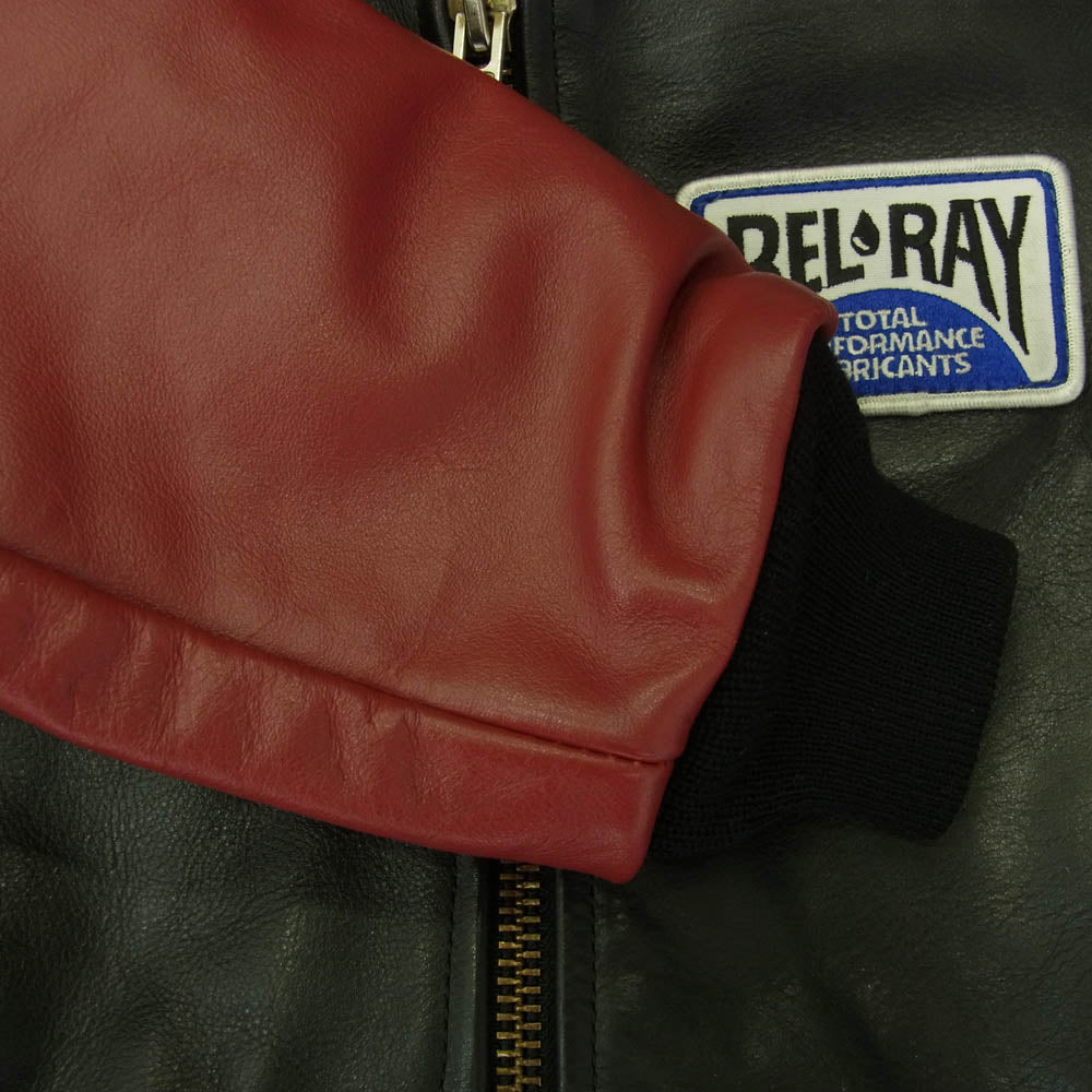 VANSON バンソン RPJ TEAM JACKET スタジャン レザージャケット ライダースジャケット ブラック系 38【中古】
