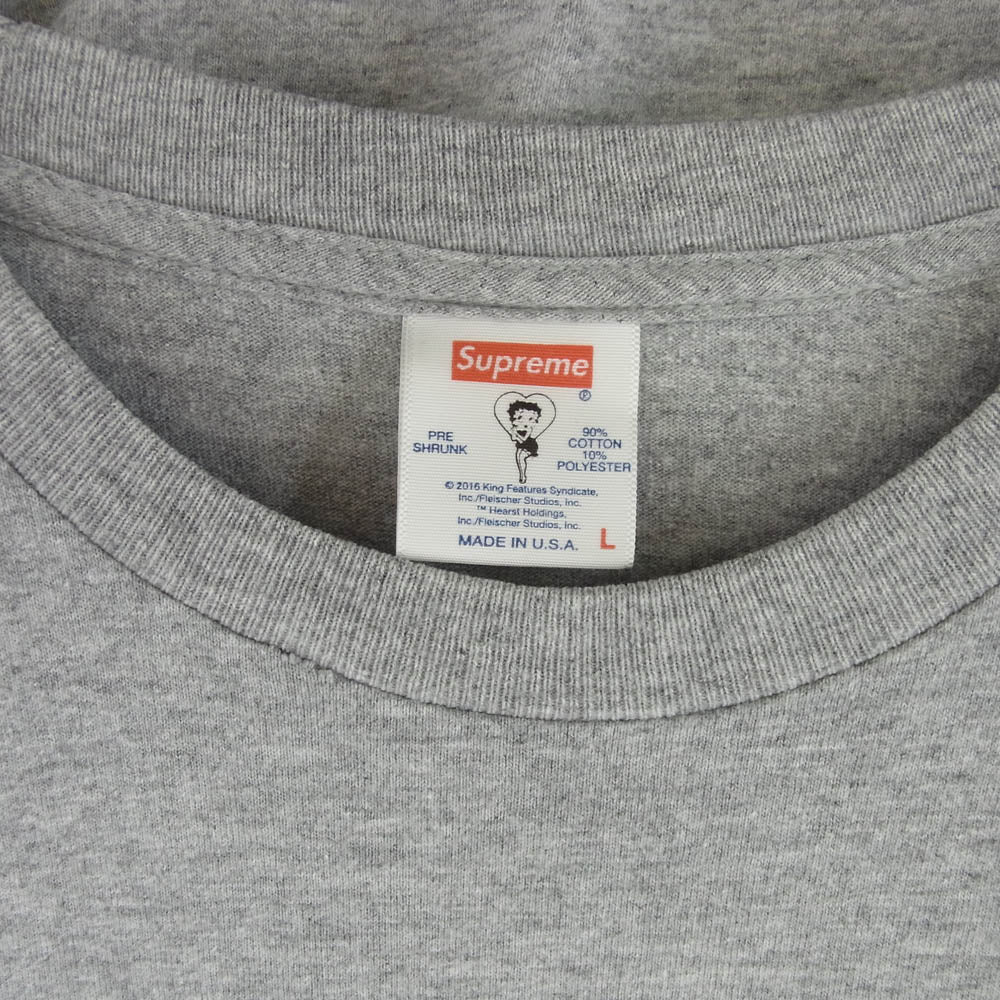 Supreme シュプリーム 16SS Betty Boop Tee ベティブープ プリント Tシャツ 半袖カットソー グレー系 L【中古】