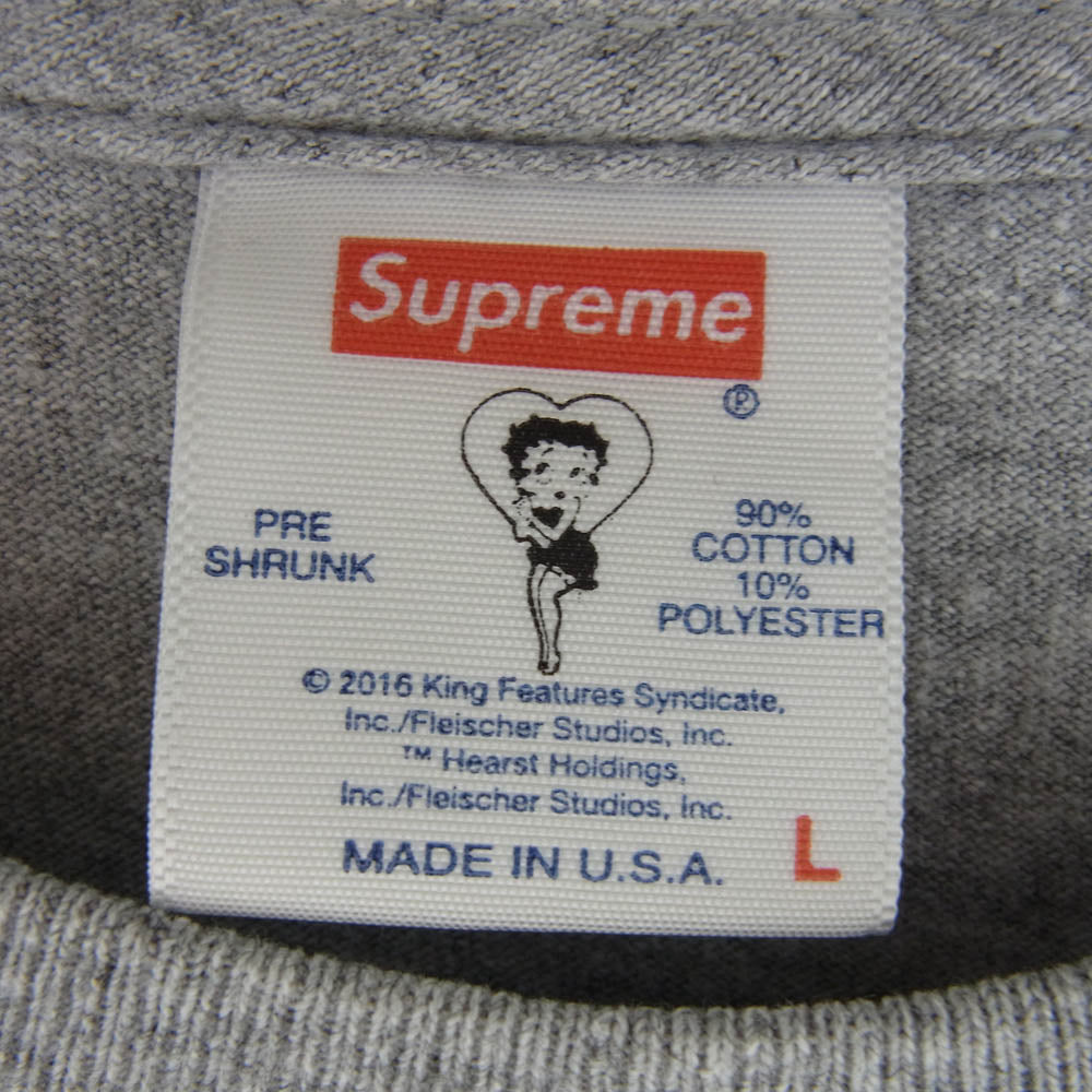 Supreme シュプリーム 16SS Betty Boop Tee ベティブープ プリント Tシャツ 半袖カットソー グレー系 L【中古】