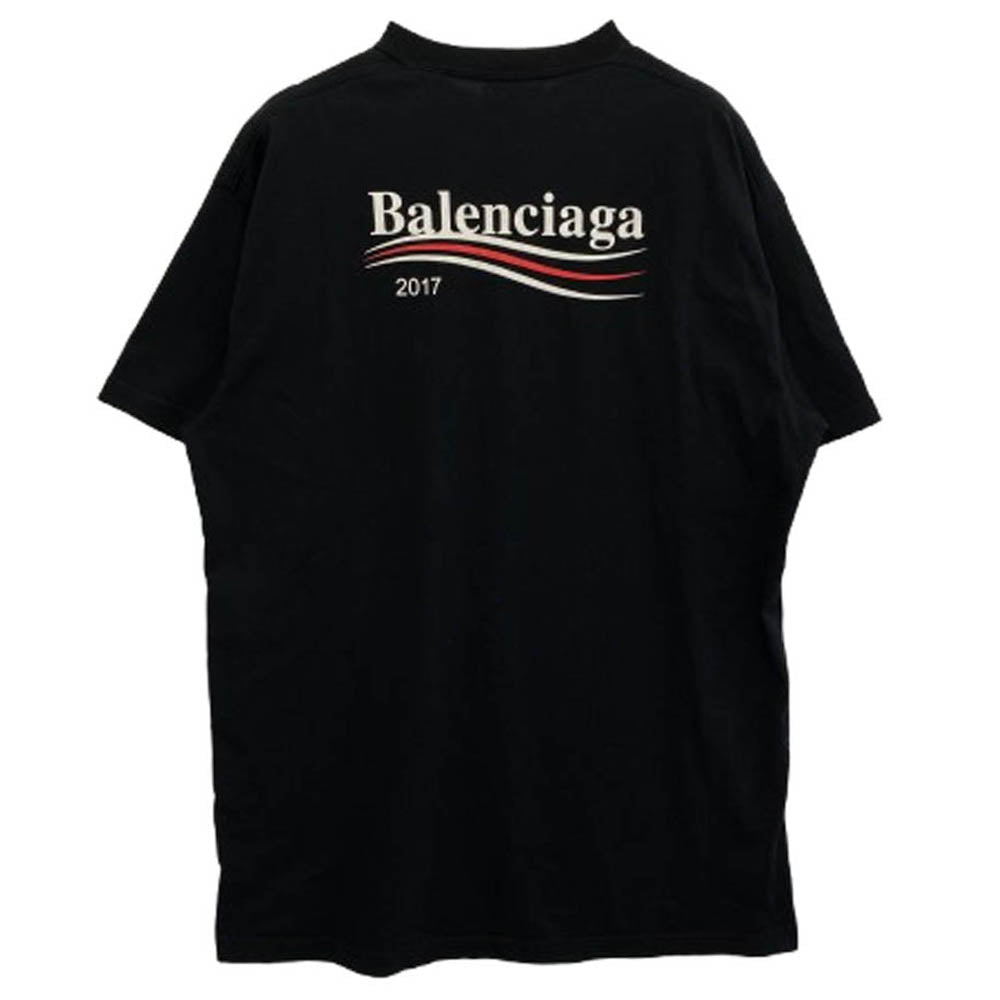 BALENCIAGA バレンシアガ 17AW 486032 TWK28 CAMPAIGN LOGO TEE キャンペーンロゴプリント Tシャツ 半袖カットソー ブラック系 XS【中古】