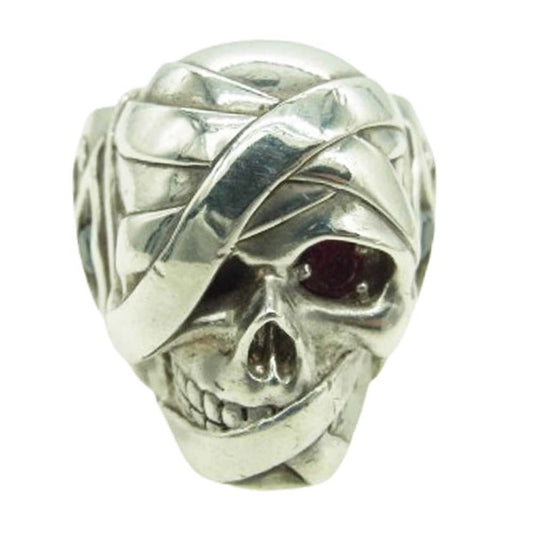 Justin Davis ジャスティンデイビス SRJ552 MUMMY DEAREST マミー スカル ストーンアイ リング S.RUBY/BLACK FINISH シルバー系【中古】