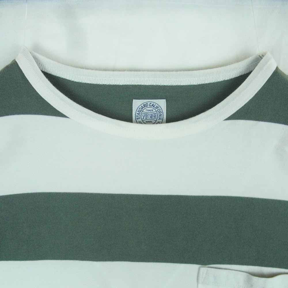 STANDARD CALIFORNIA スタンダードカリフォルニア SPORTS WEAR ボーダー ポケット 長袖 Tシャツ ホワイト系 グレイッシュグリーン系 L【中古】