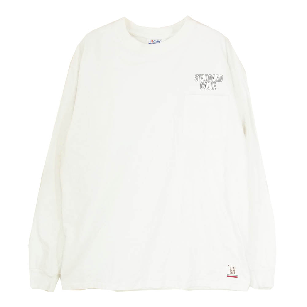 STANDARD CALIFORNIA スタンダードカリフォルニア ポケット付き ワンポイント ロゴ クルーネック 長袖 Tシャツ ホワイト系 L【中古】