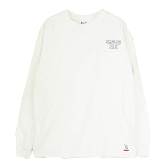 STANDARD CALIFORNIA スタンダードカリフォルニア ポケット付き ワンポイント ロゴ クルーネック 長袖 Tシャツ ホワイト系 L【中古】