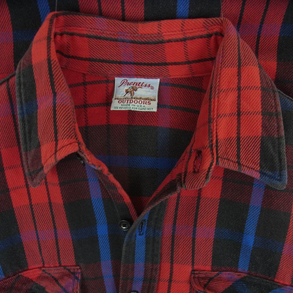プレンティス USA製 チェック 長袖 ネル シャツ RN23556 レッド系 ブルー系【中古】