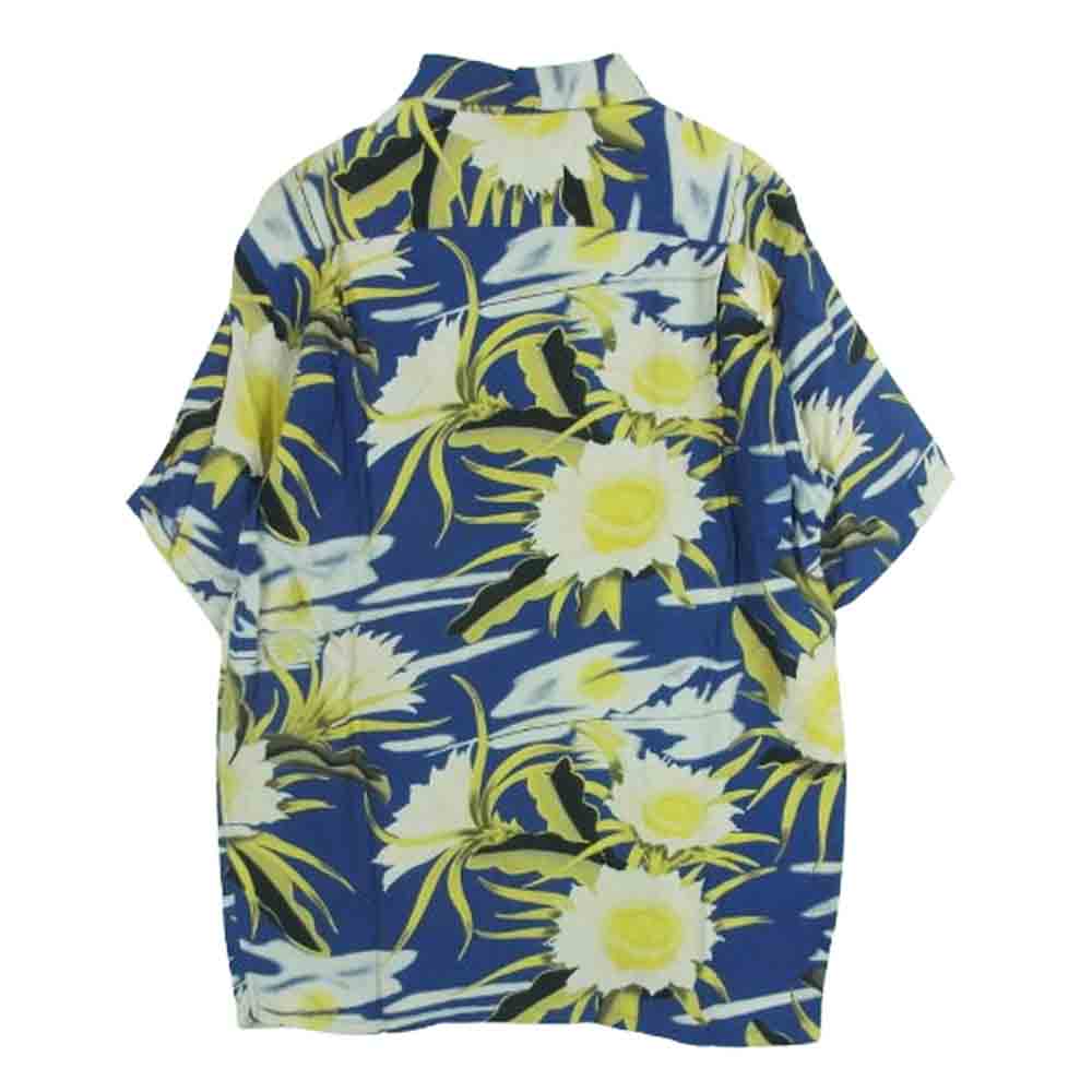 SUN SURF サンサーフ EAST WIND 半袖 アロハ オープンカラー シャツ レーヨン ネイビー系 イエロー系 M 15 - 15.5【中古】