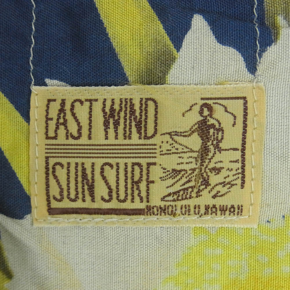 SUN SURF サンサーフ EAST WIND 半袖 アロハ オープンカラー シャツ レーヨン ネイビー系 イエロー系 M 15 - 15.5【中古】
