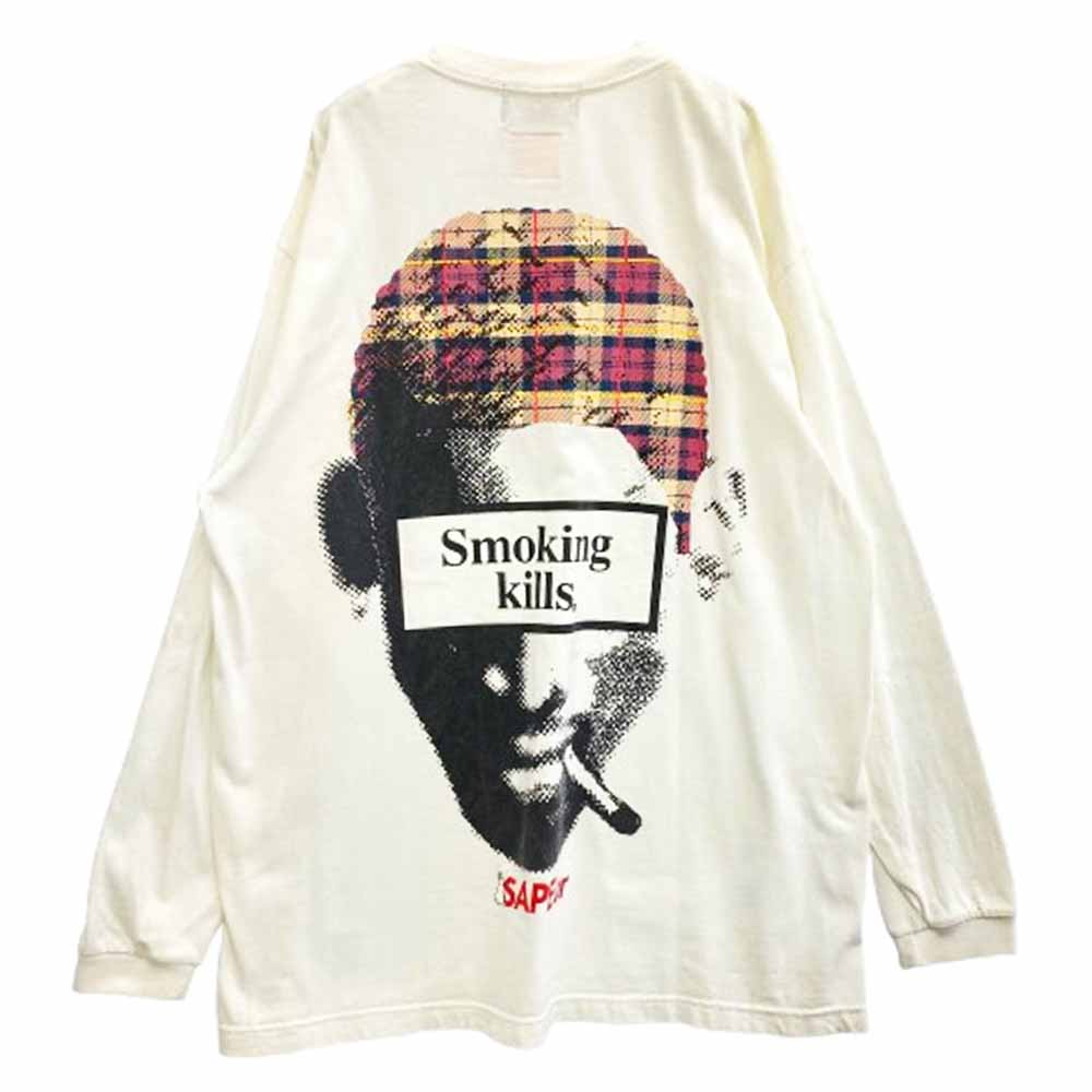 SAPEUR サプール × FR2 エフアールツー Smoking Kills DOCO L/S ロゴプリント 長袖 Tシャツ カットソー ホワイト系 L【中古】