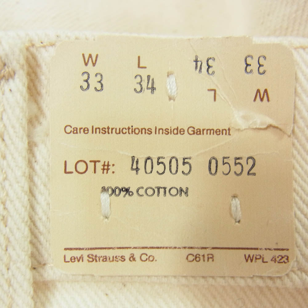 Levi's リーバイス 40505-0552 80s USA製 TALON42 505 ボタン裏刻印515 カラーデニム パンツ 生成 オフホワイト系 33【中古】