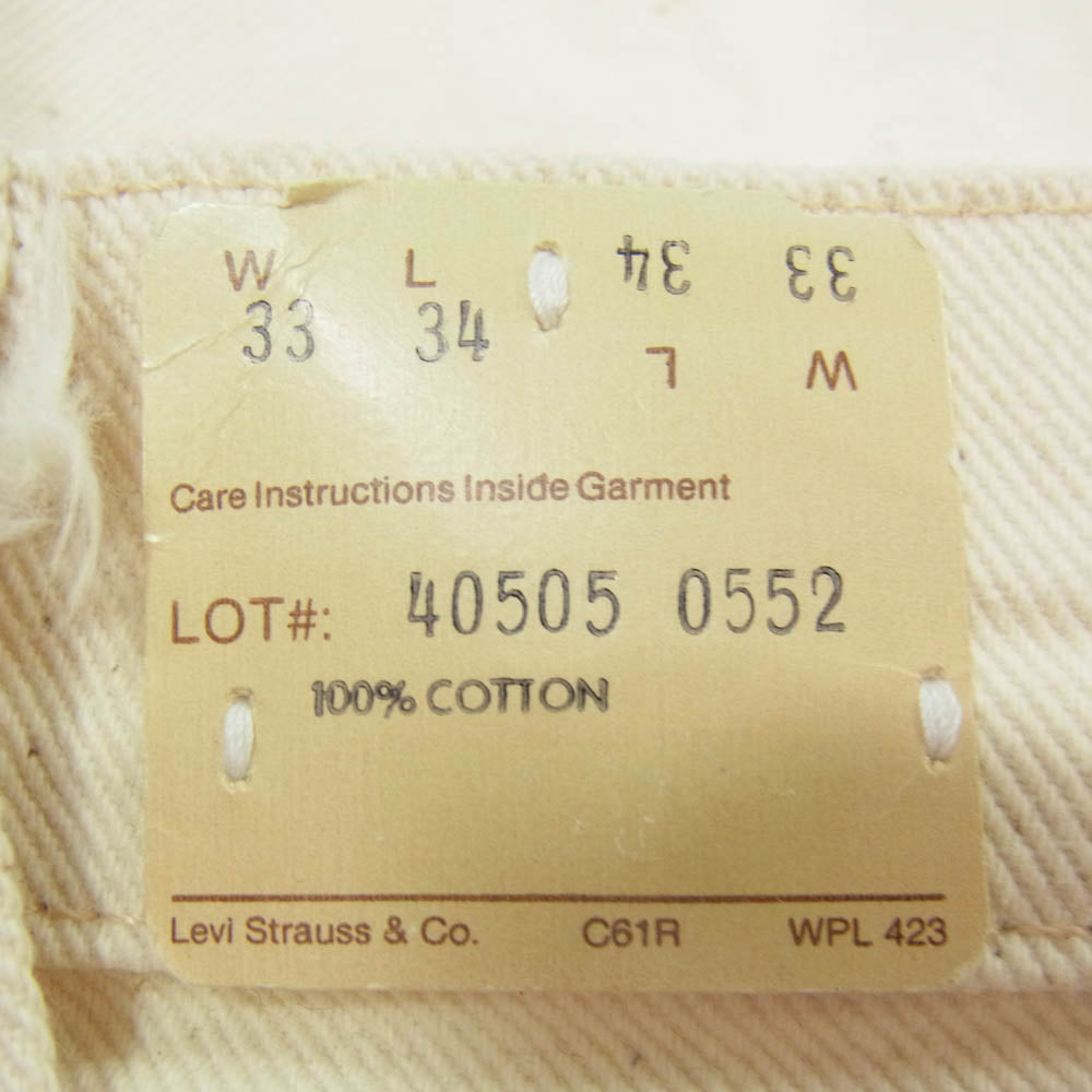 Levi's リーバイス 40505-0552 80s USA製 TALON42 505 ボタン裏刻印515 カラーデニム パンツ 生成 W32L34 オフホワイト系 33【中古】