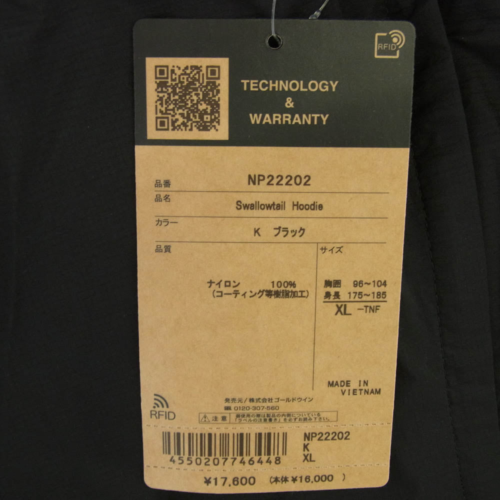 THE NORTH FACE ノースフェイス NP22202 SWALLOWTAIL HOODIE スワローテイル フーディ ジャケット ブラック系 XL【新古品】【未使用】【中古】