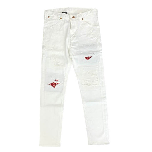 AKM エイケイエム WS0037 × Wrangler ラングラー ダメージ加工 バンダナ柄 デニム パンツ ホワイト系 M【中古】
