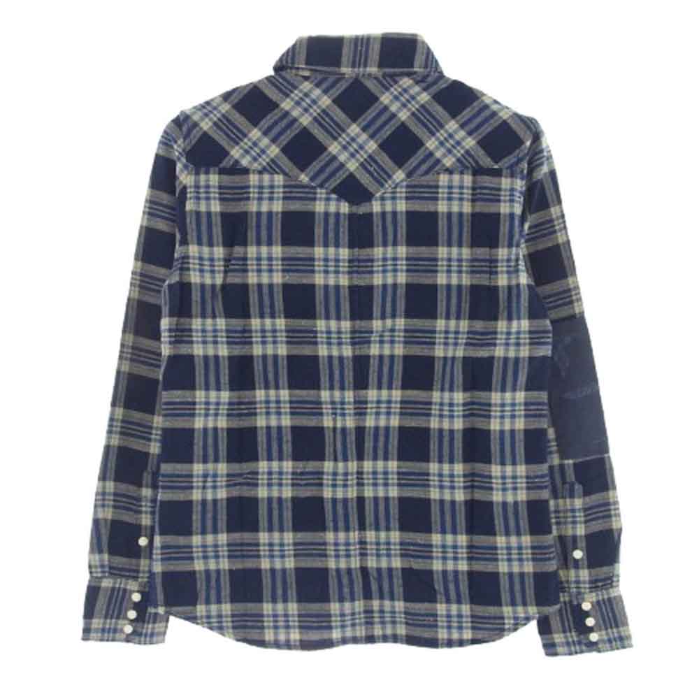 AKM エイケイエム S094 PATCHWORK CHECK WESTERN パッチワーク チェック ウエスタン シャツ ネイビー系 M【中古】